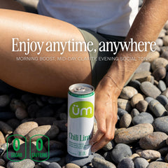 Ingredients panel highlights mushroom blend and electrolytes in üm Lemonade.