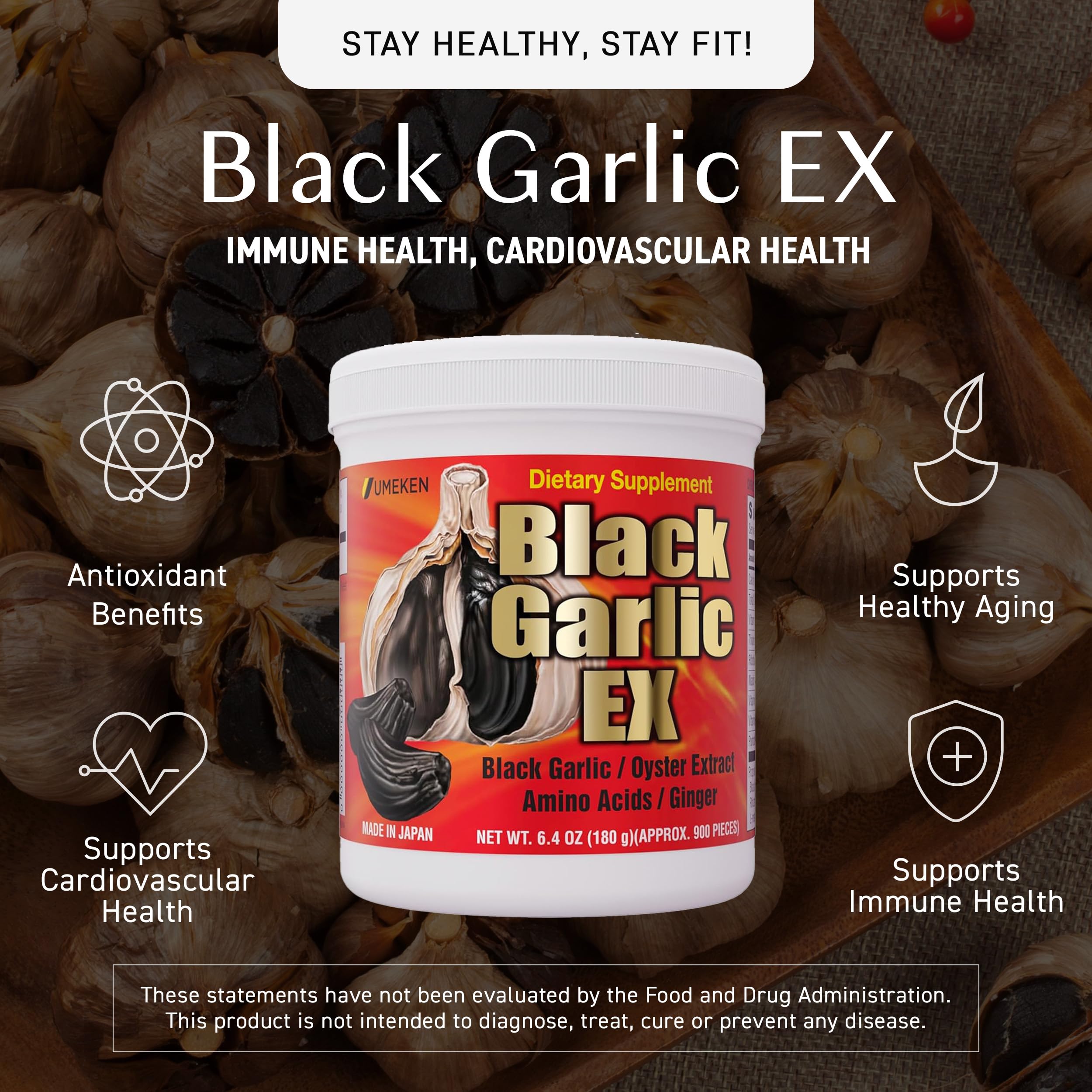 Umeken Black Garlic EX tablets ready for a convenient daily supplement.