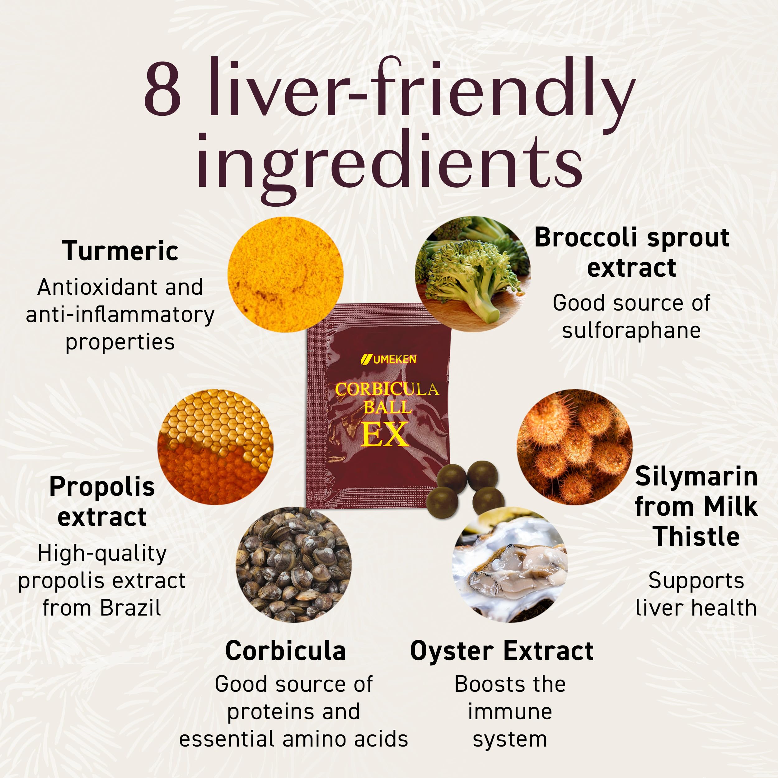 Umeken Corbicula Ball EX ingredients panel shows natural extracts
