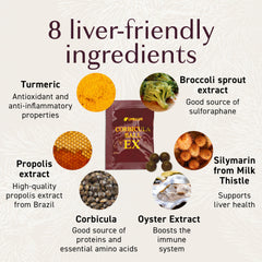 Umeken Corbicula Ball EX ingredients panel highlighting turmeric and silymarin.