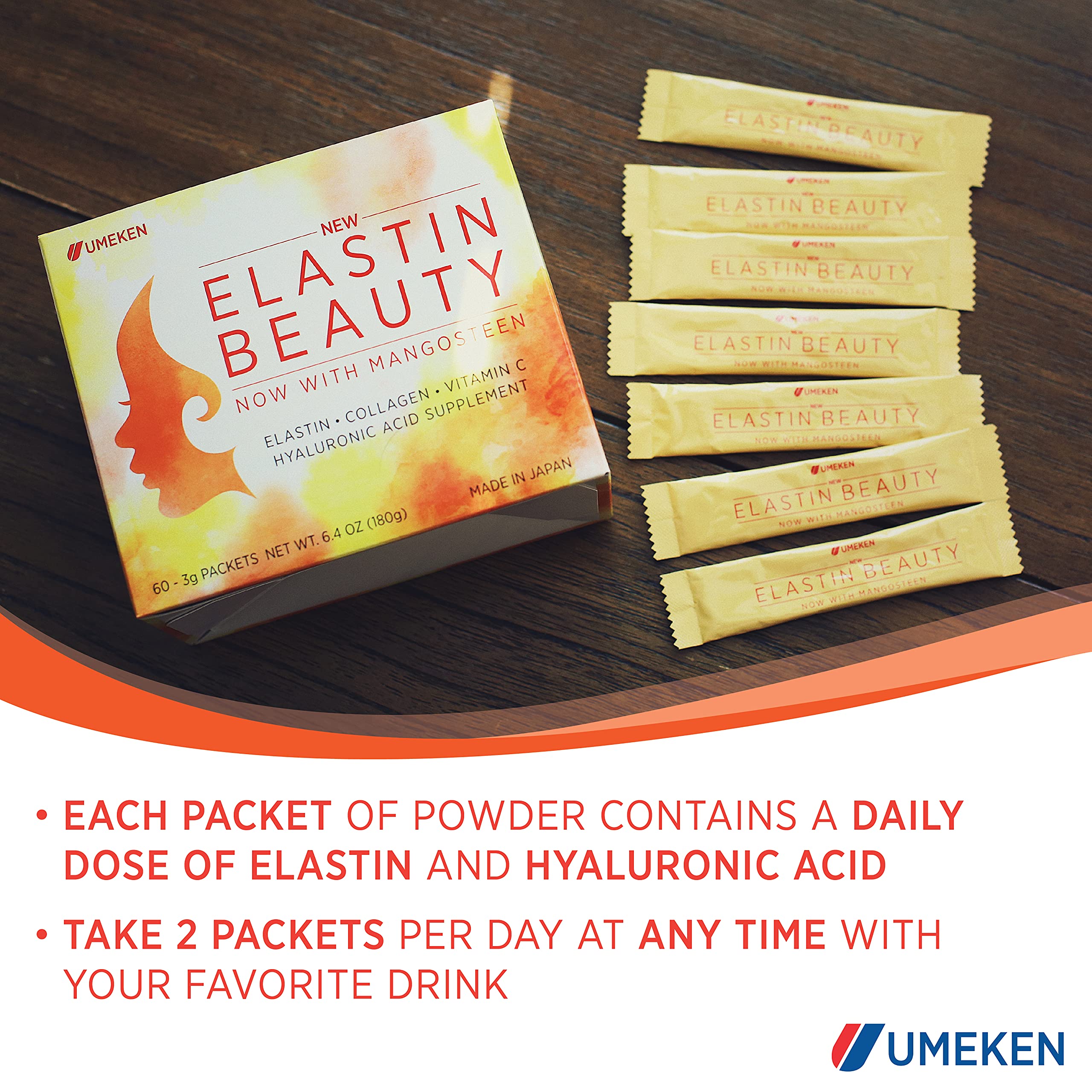 Umeken Elastin Beauty Powder collagen peptides emphasize skin-supporting proteins