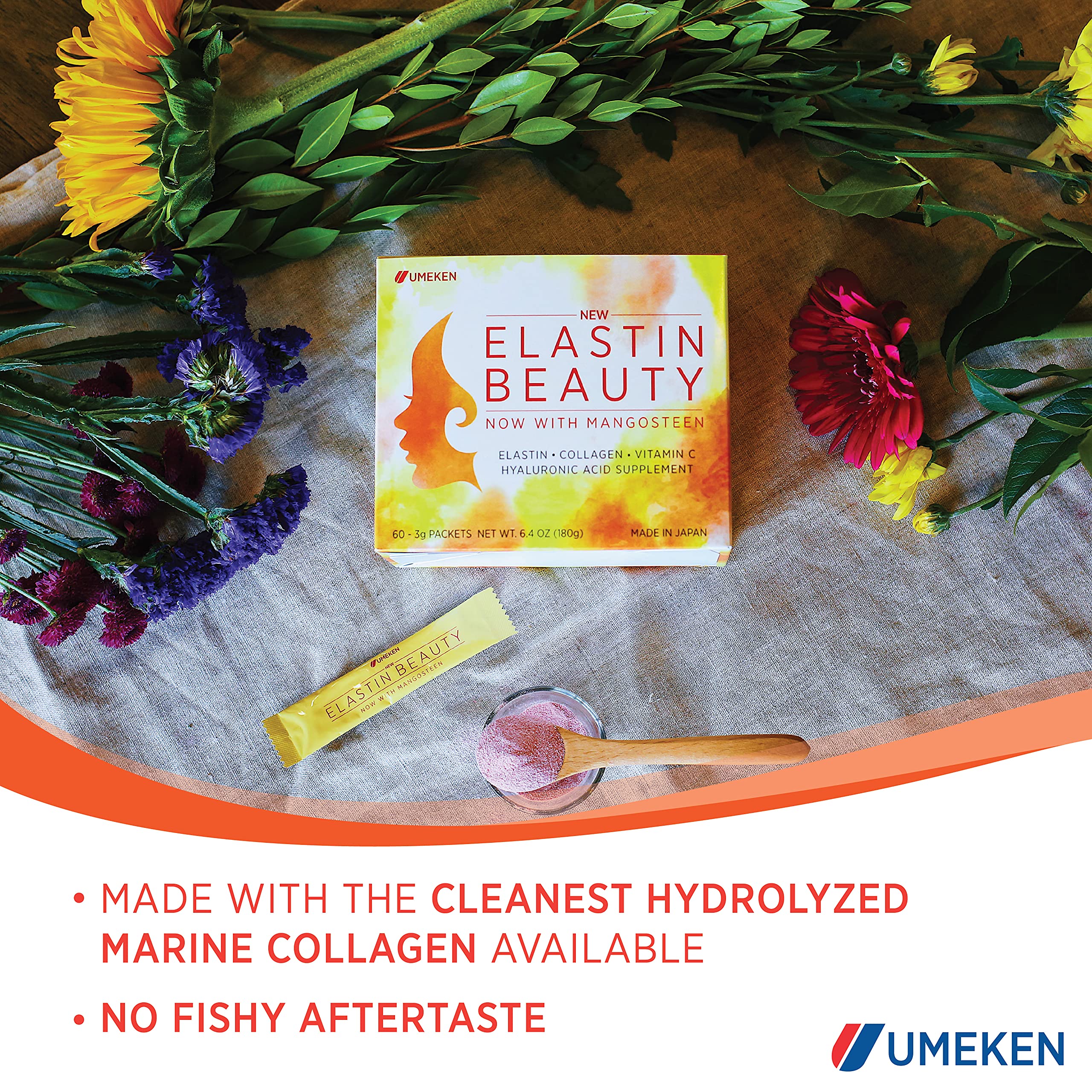 Umeken Elastin Beauty Powder dissolving in water demonstrates easy mix-in routine