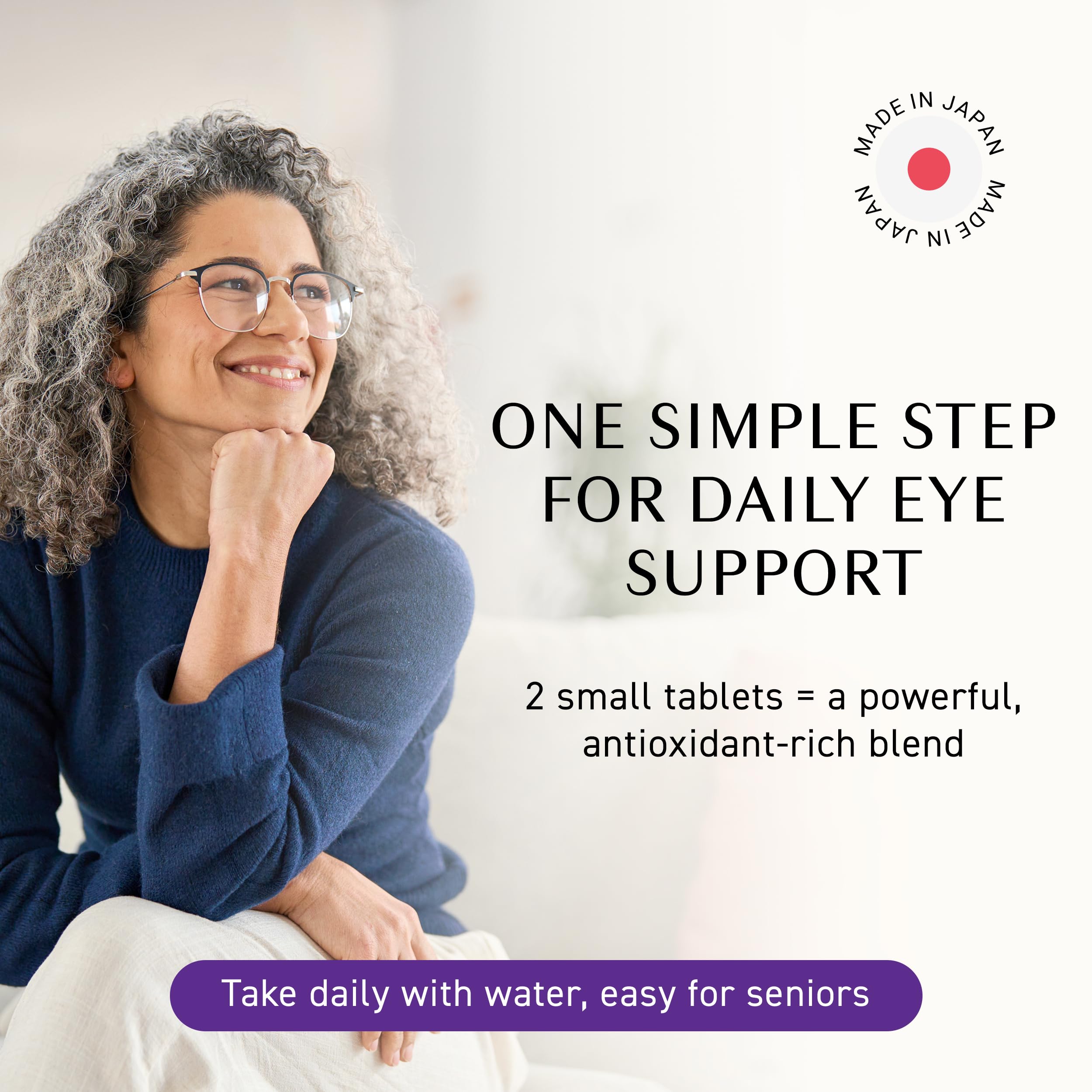Umeken Eye Clear tablets with water for daily intake.