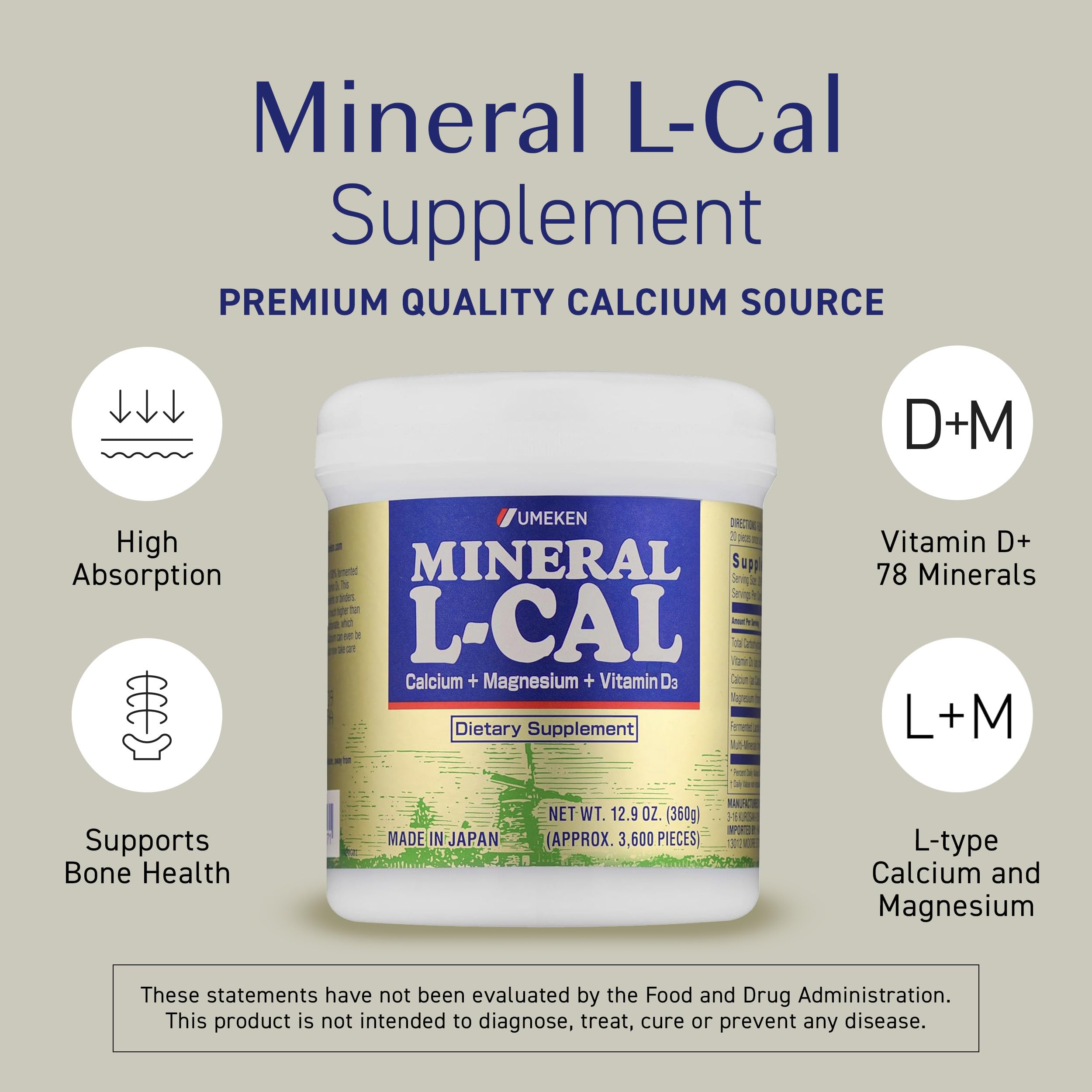 Close-up of Umeken Mineral L-Cal ball pills for easy intake