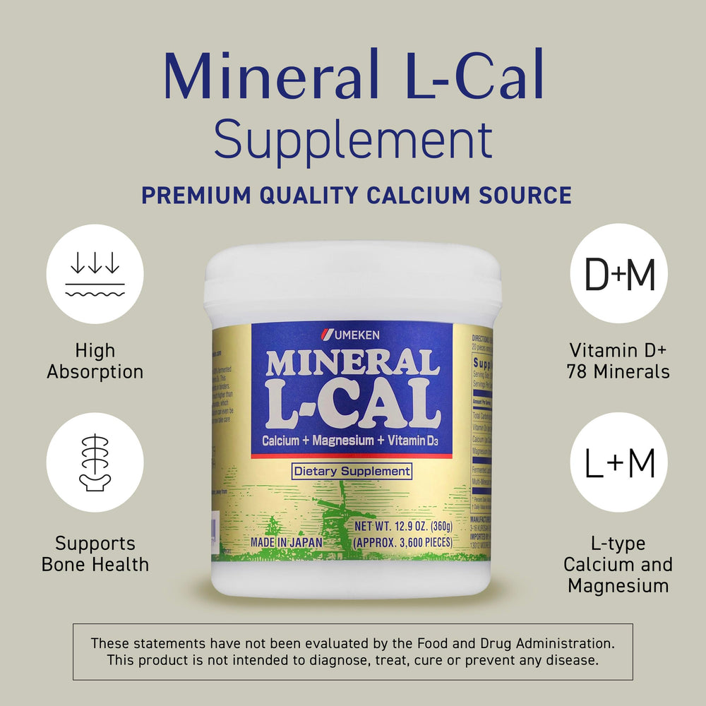 Close-up of Umeken Mineral L-Cal ball pills for easy intake