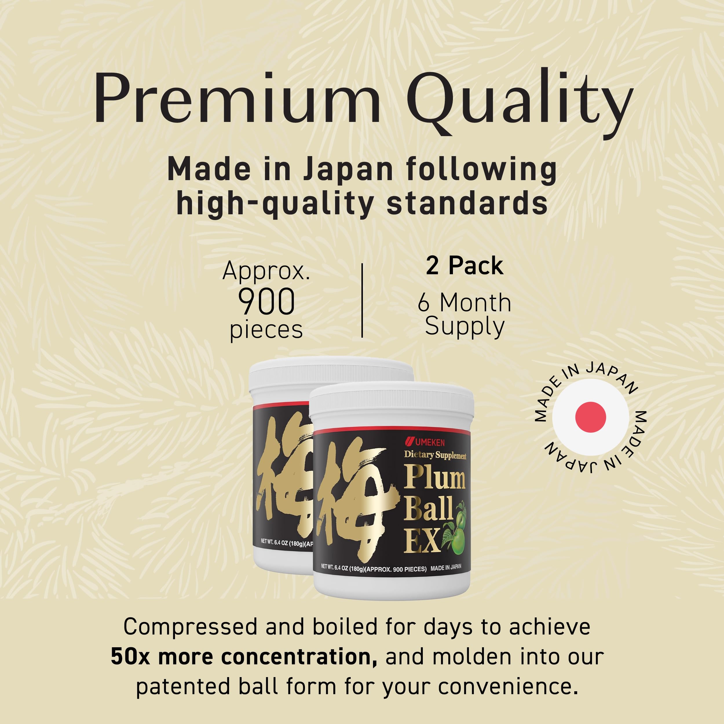 Umeken Plum Ball EX bottle stack suggesting a six-month supply