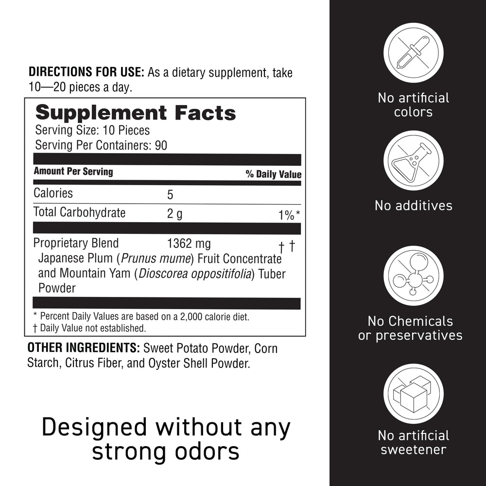 Umeken Plum Ball EX label closeup emphasizes premium, preservative-free formula