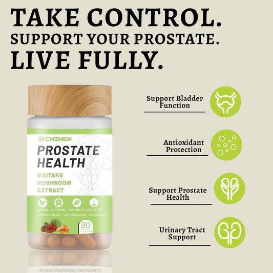 Umizze Prostate Health capsules close-up shows 3-in-1 formula for prostate wellness.