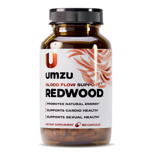 UMZU Redwood bottle front view promoting healthy circulation and daily vitality.