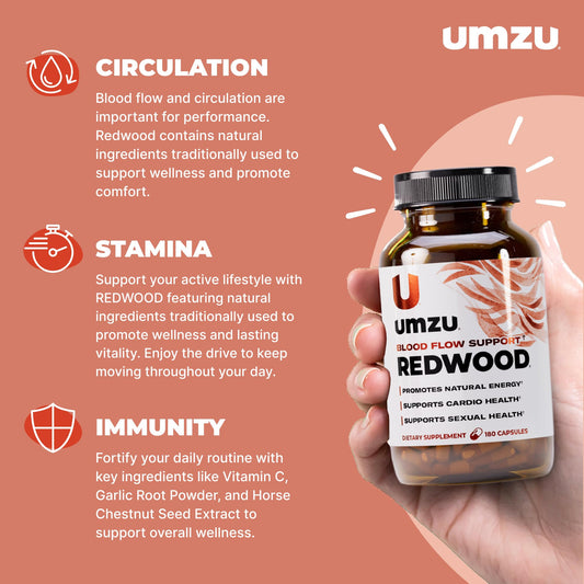 UMZU Redwood with garlic visual highlighting garlic’s role in circulation support.