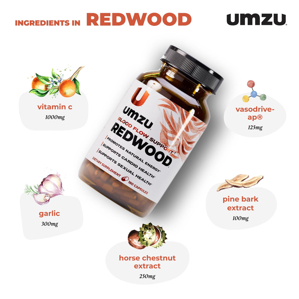 UMZU Redwood horse chestnut focus for vein health and improved blood flow.
