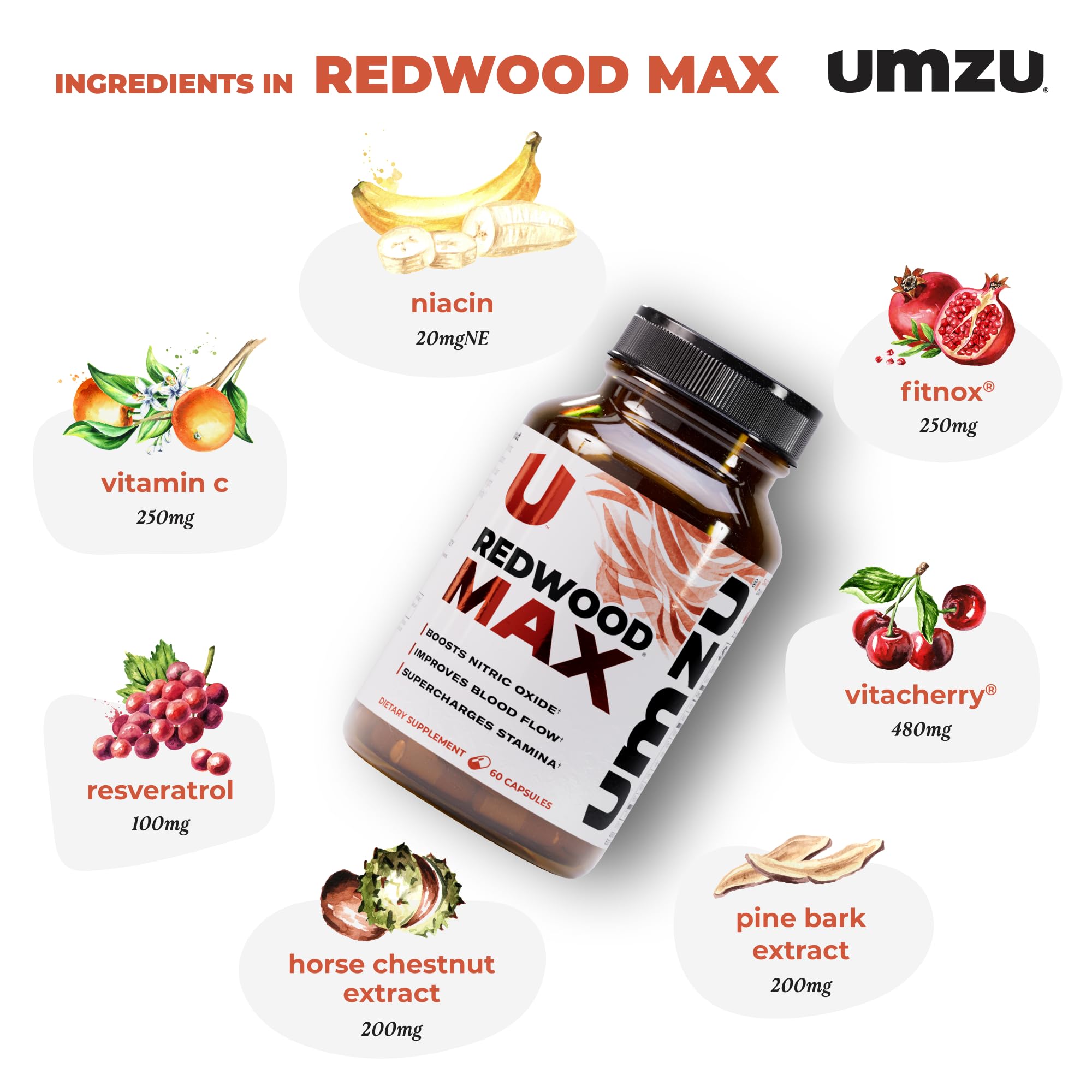 UMZU Redwood Max capsules inside the bottle for easy daily use