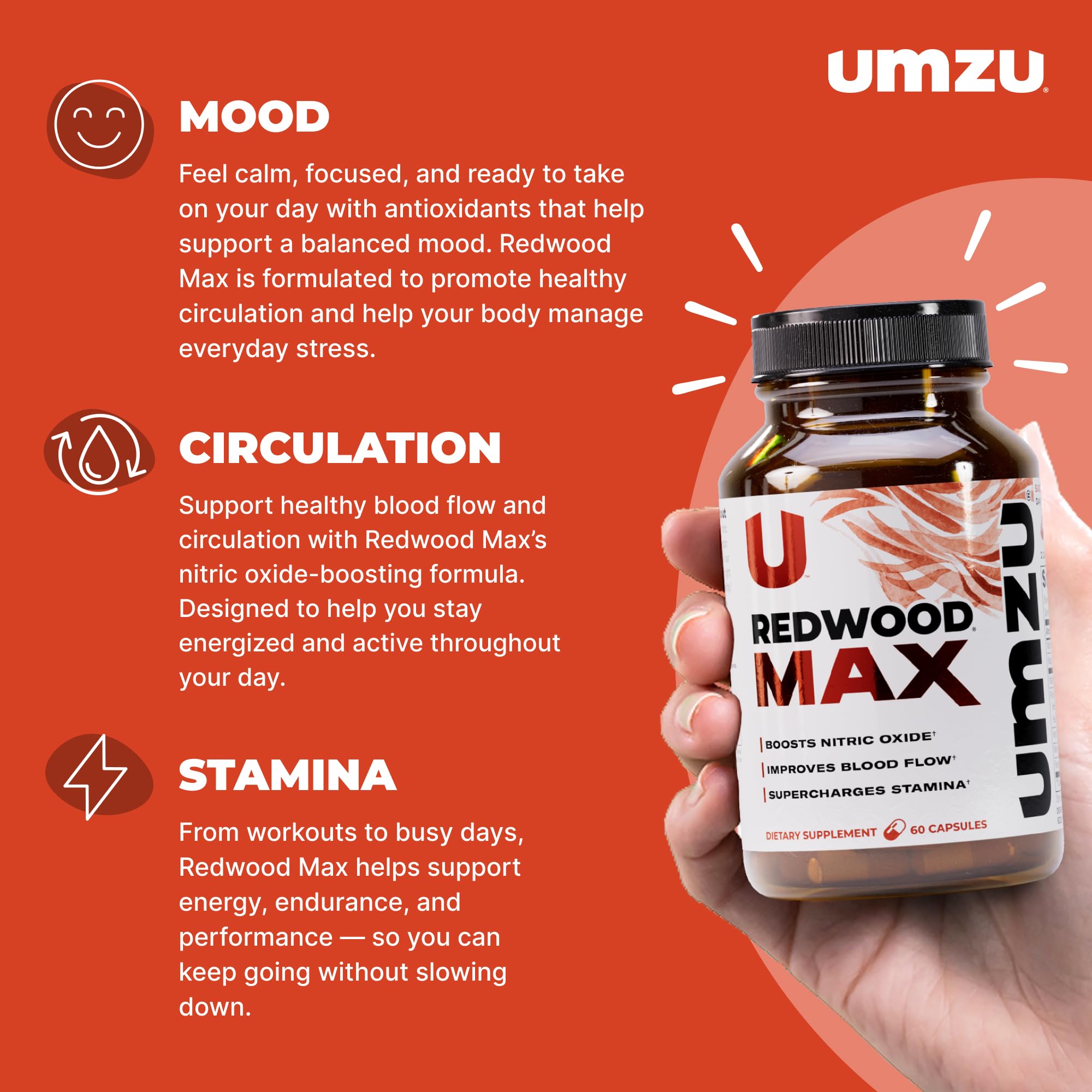 UMZU Redwood Max label closeup highlighting key ingredients