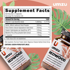UMZU Redwood pine bark shown for cardiovascular support and vascular health.