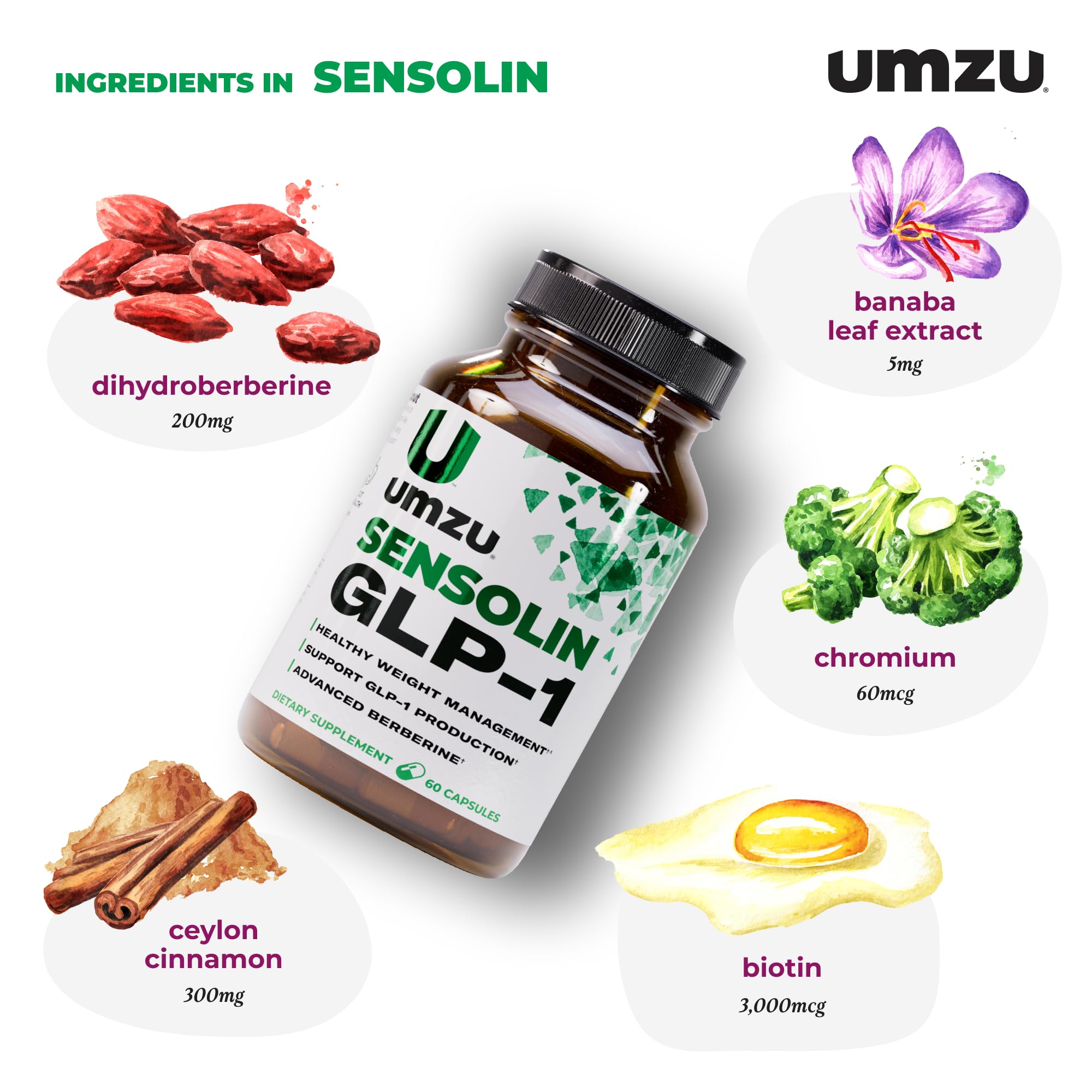 Ingredient chart highlights dihydroberberine and cinnamon components.