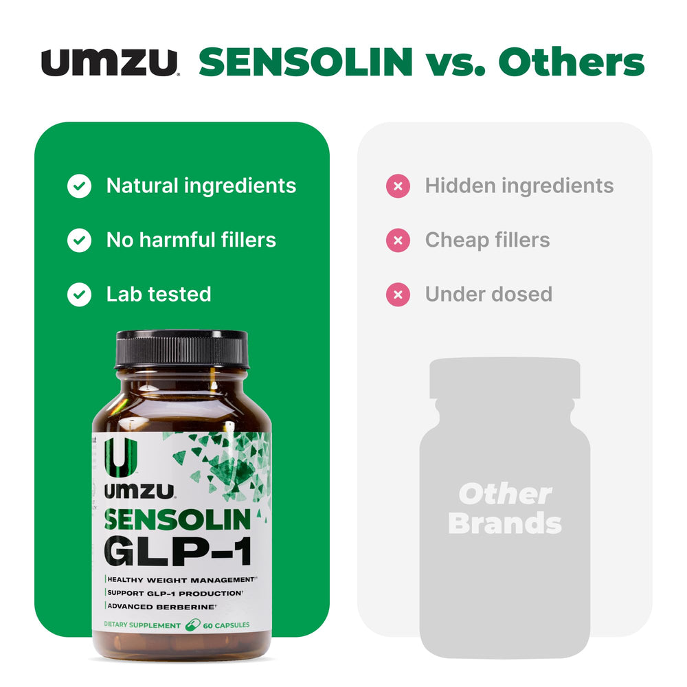 UMZU Sensolin bottle label close-up conveys trusted wellness branding.