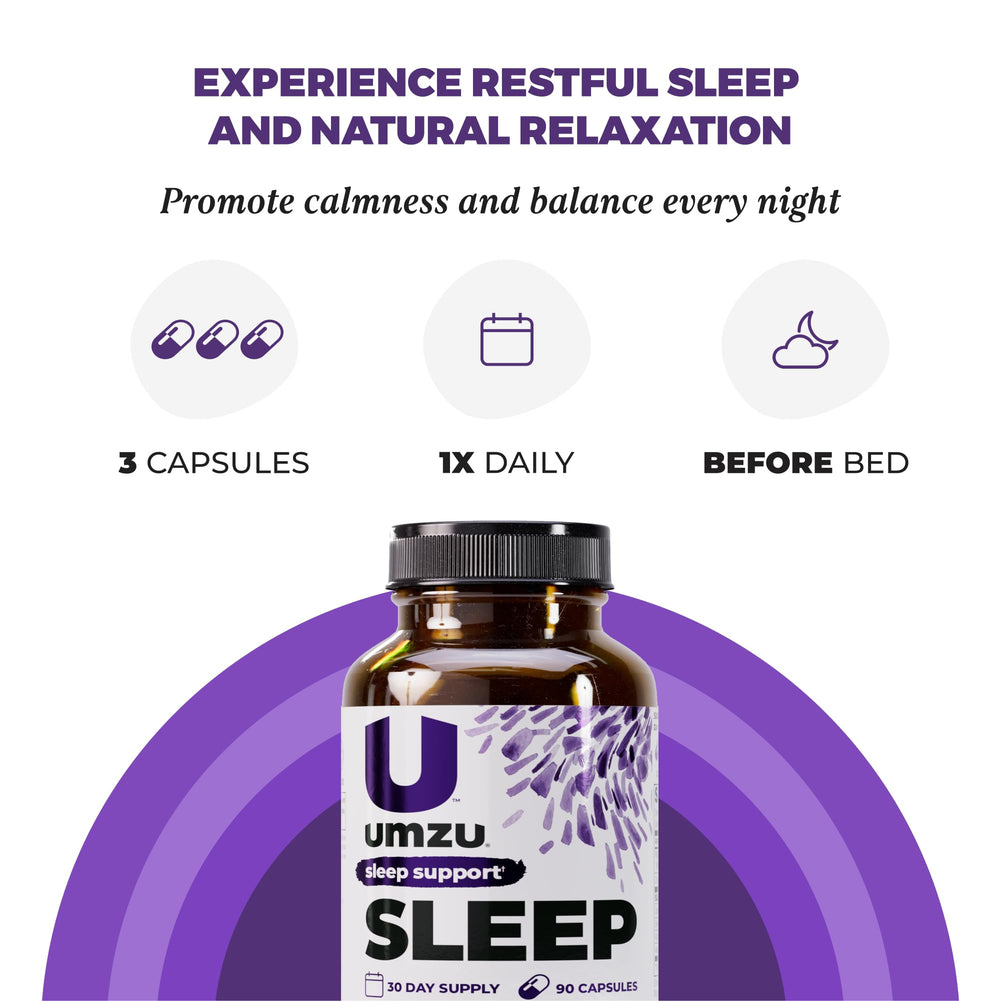UMZU Sleep capsules poured to illustrate daily dose.