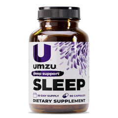 UMZU Sleep magnesium glycinate bottle closeup for calm, restful nights.
