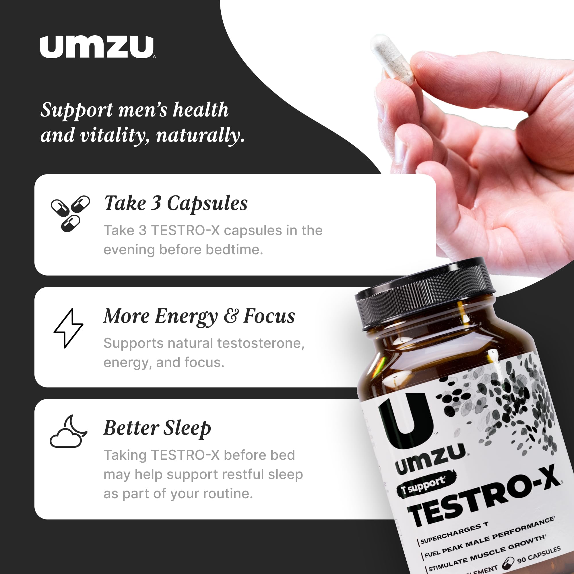 UMZU Testro-X zinc component illustrating mineral support for wellness.