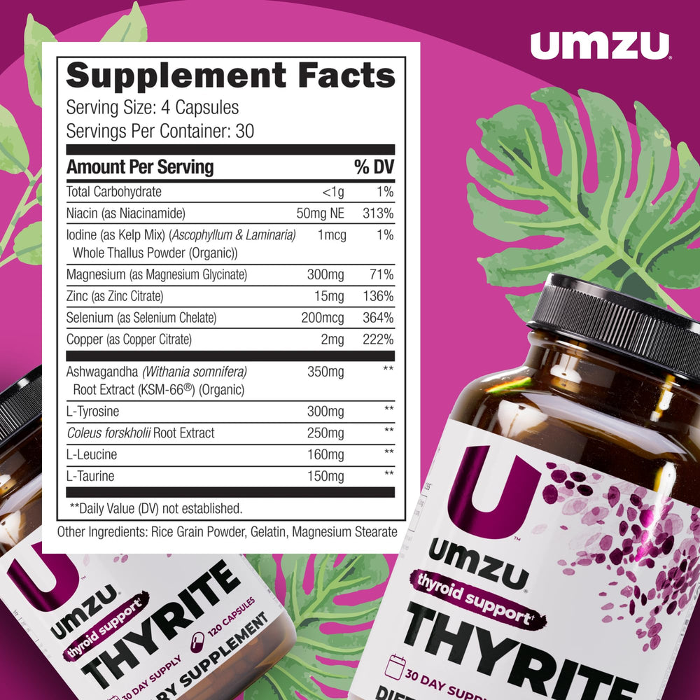 UMZU Thyrite capsules closeup demonstrates easy-to-swallow capsules