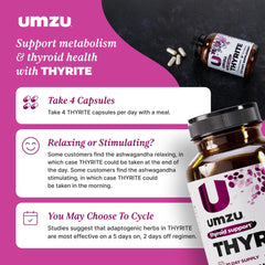 UMZU Thyrite dosage chart shows a 30-day supply
