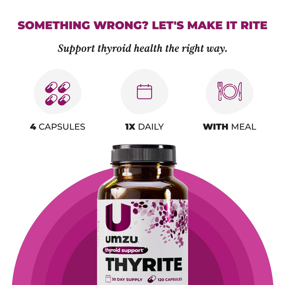 UMZU Thyrite ingredient panel highlights magnesium, zinc, iodine, and selenium