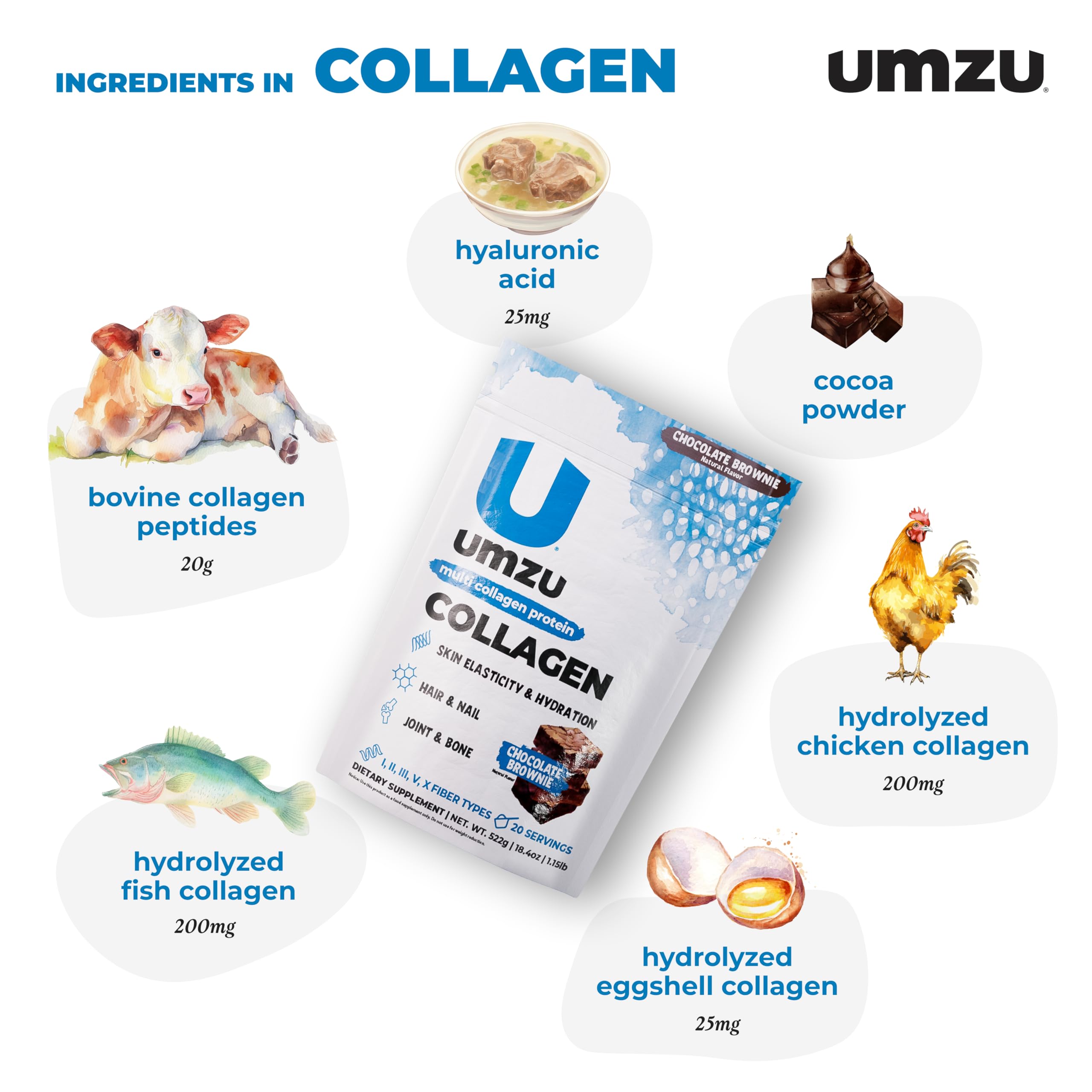 UMZU zuCollagen Chocolate mixing in water demonstrates smooth blending for daily routines.