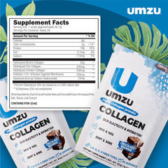 UMZU zuCollagen Chocolate shake in glass demonstrates versatile consumption options.