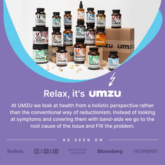 UMZU zuEnzymes bottle next to yogurt imagery to convey dairy-friendly digestion.