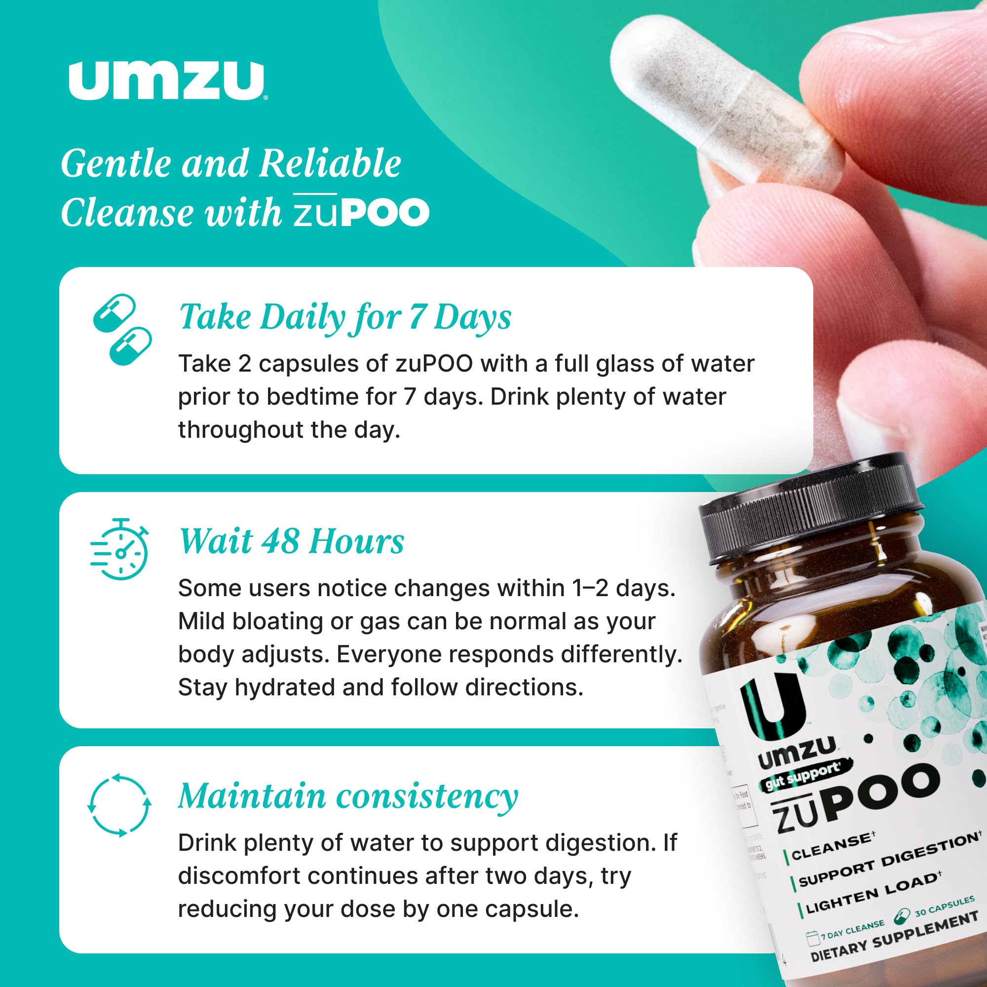 UMZU zuPOO ingredients featuring cascara sagrada and magnesium citrate.