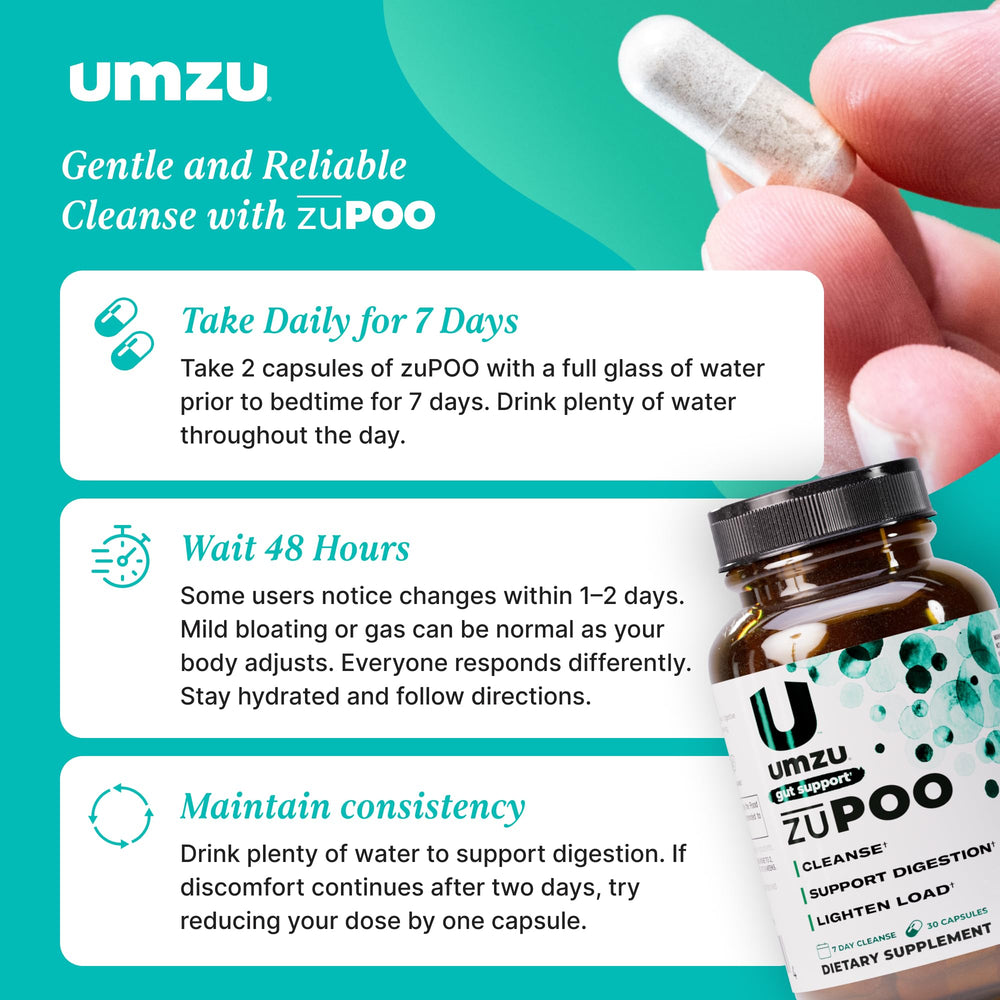 UMZU zuPOO ingredients featuring cascara sagrada and magnesium citrate.