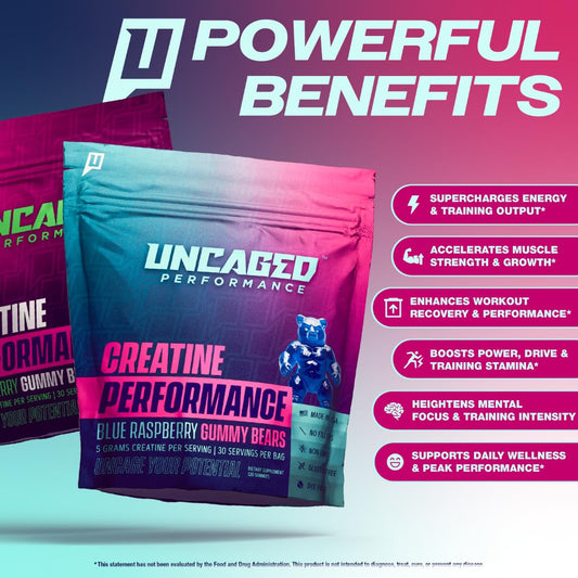 Close-up of Uncaged Performance gummies texture, highlighting smooth flavor for easy daily use.
