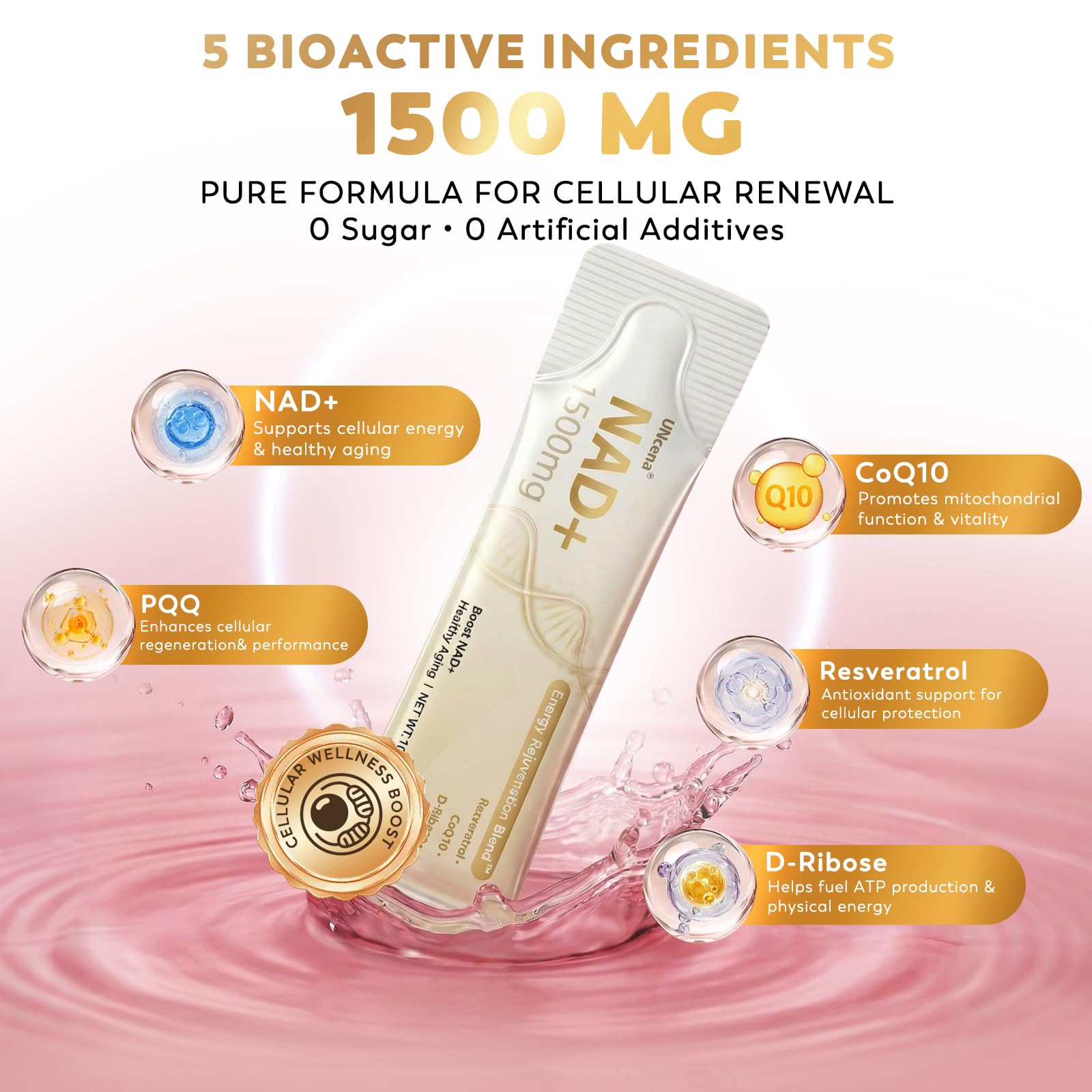 UNcena NAD+ mix into water demonstrates easy daily use.
