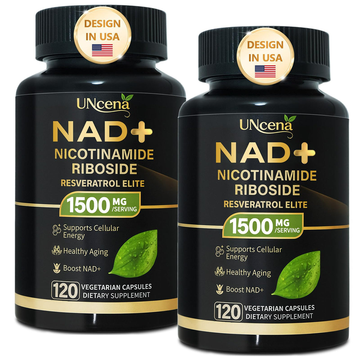 UNcena NAD supplement bottle front showing 1500mg formula for cellular energy