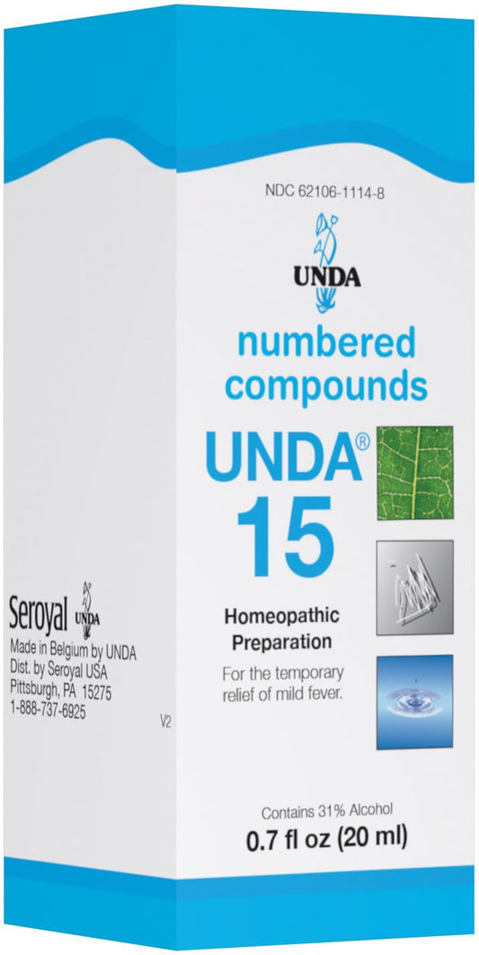 UNDA 15 Numbered Compounds bottle, product shot for holistic wellness routines.