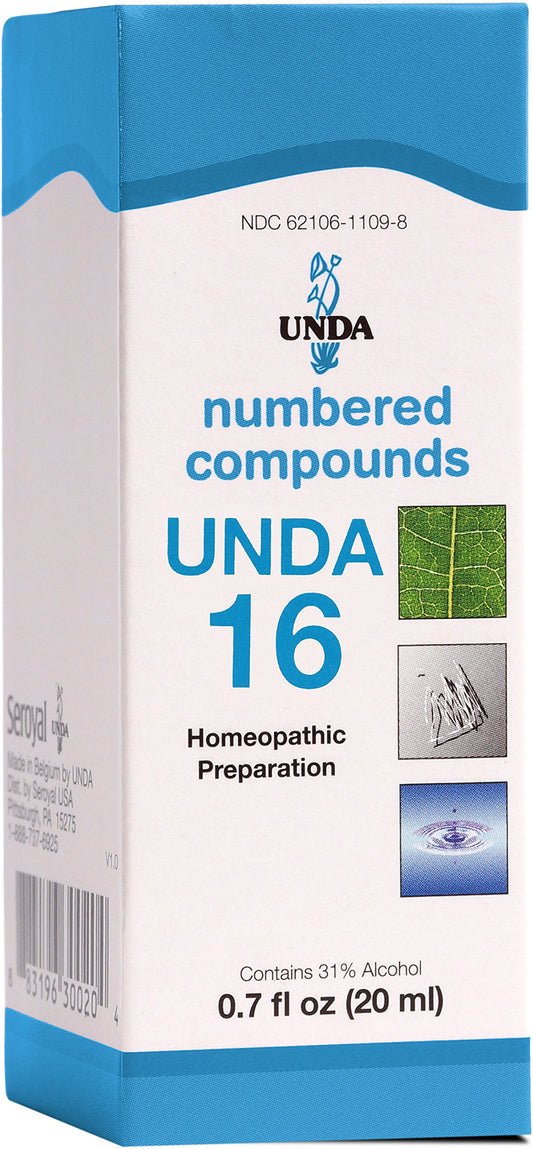 UNDA 16 Numbered Compounds bottle for precise dosing in a holistic routine.