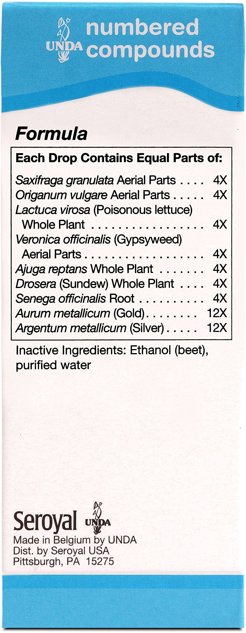 UNDA 16 Numbered Compounds label with clear usage guidance for easy reference.