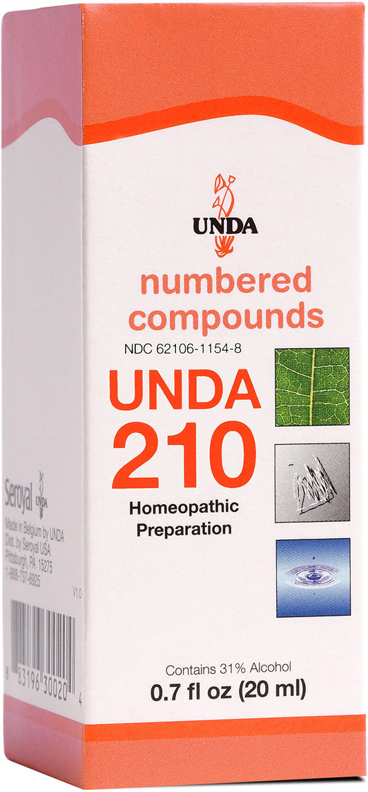 UNDA 210 Numbered Compounds bottle offers compact, on-the-go support for daily wellness.