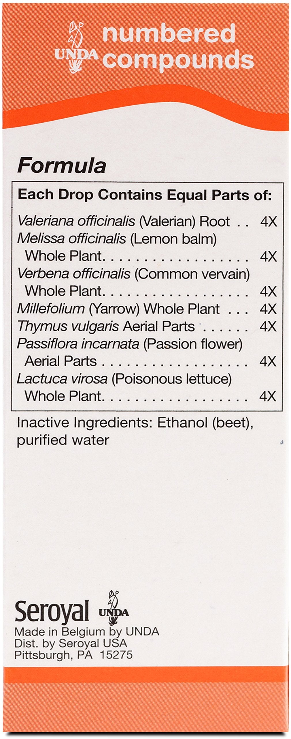 UNDA 228 Numbered Compounds label showing ingredients and biodynamic origins