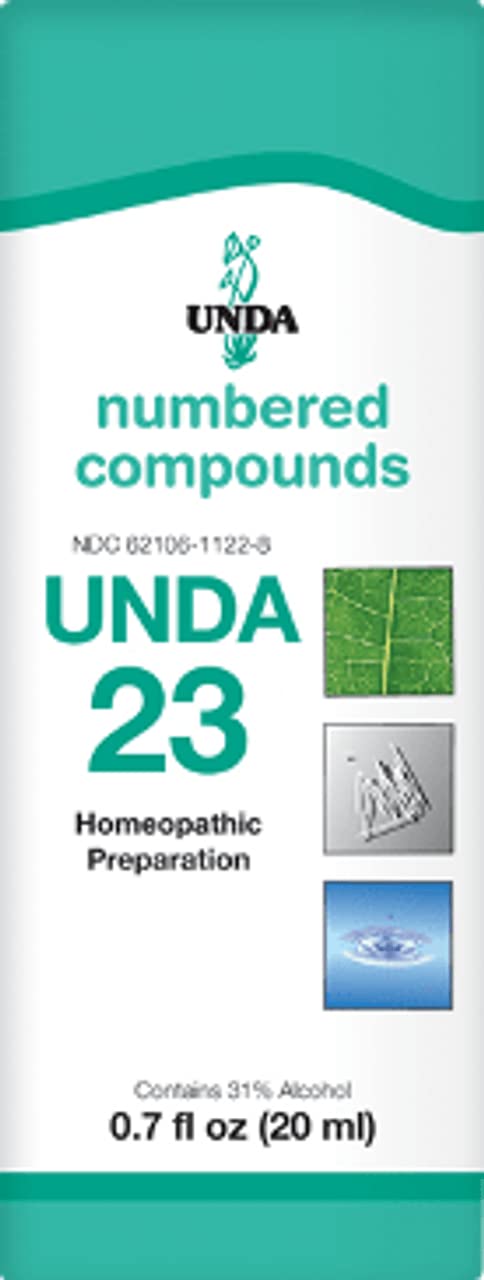 UNDA 23 Numbered Compounds bottle showing dropper for holistic drainage support