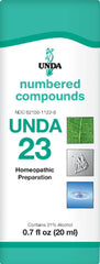 UNDA 23 Numbered Compounds bottle showing dropper for holistic drainage support