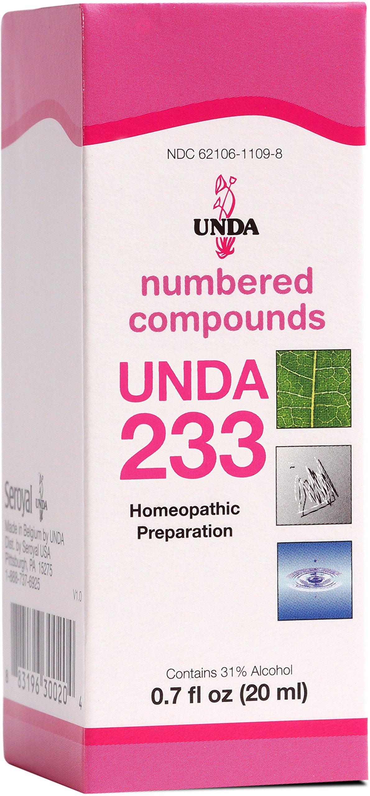 UNDA 233 Numbered Compounds bottle front for convenient daily use.