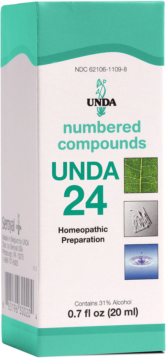 UNDA 24 Numbered Compounds bottle pour suggesting targeted organ support and gentle drainage