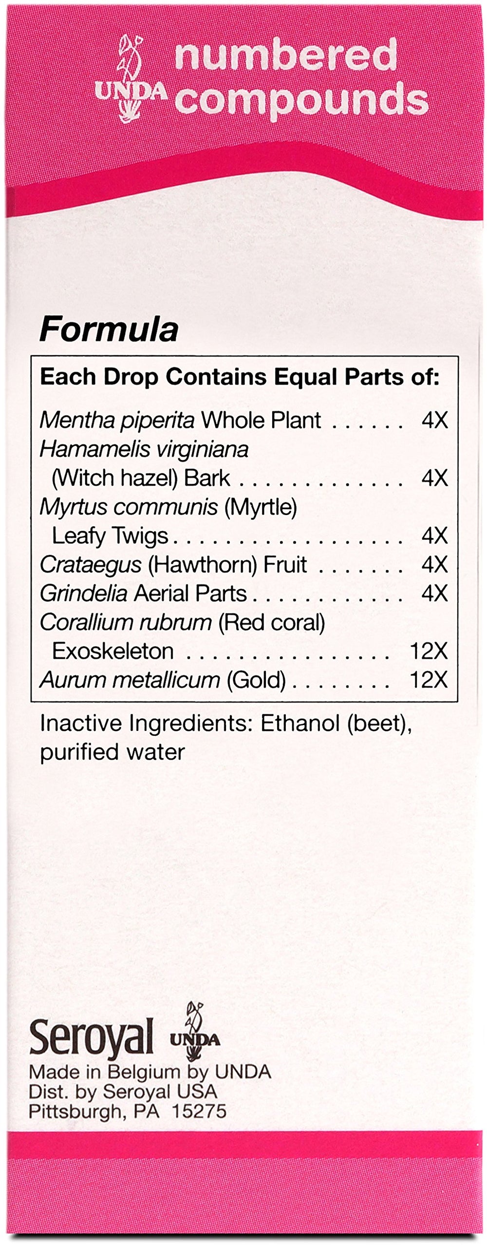 UNDA 35 Numbered Compounds label with ingredients for informed use