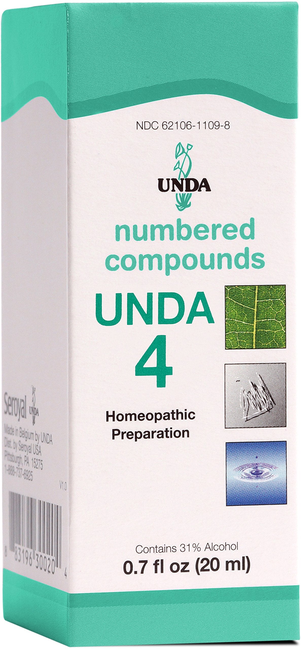 UNDA 4 Numbered Compounds bottle front showing packaging for potential drainage support