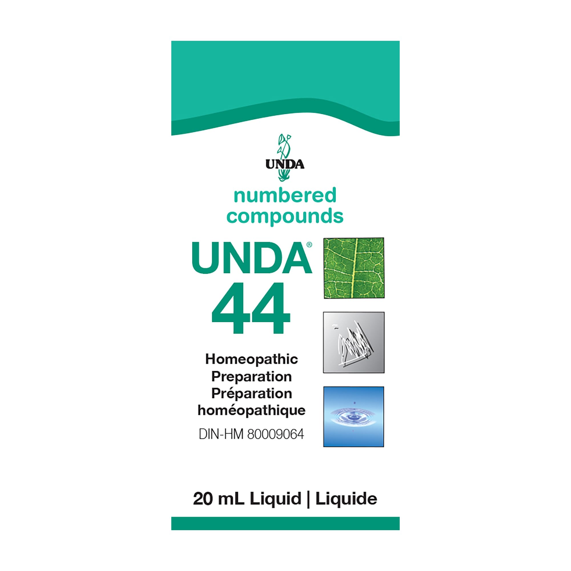 UNDA 44 Numbered Compounds bottle front showing premium homeopathic quality