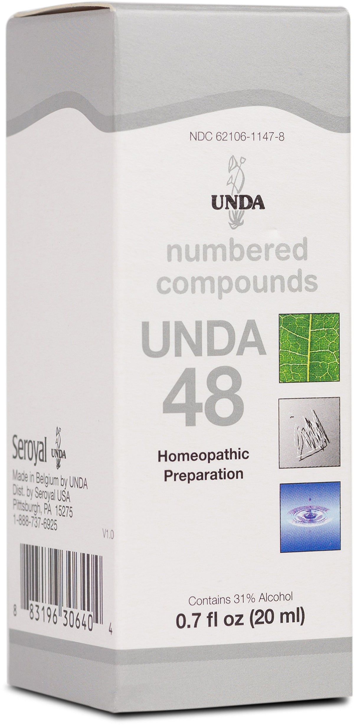UNDA 48 Numbered Compounds bottle front view, potentially supporting immune function.