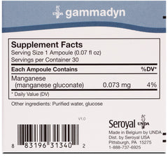 UNDA Gammadyn Mn ampoules closeup showing highly bioavailable manganese formulation.
