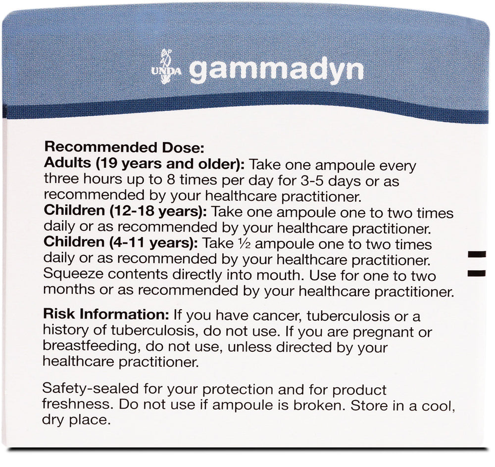 UNDA Gammadyn Mn box and ampoules package highlighting biodynamic materials.