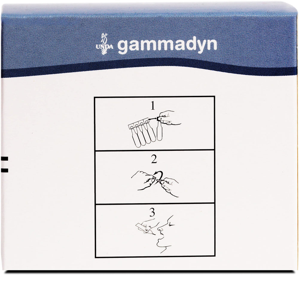 UNDA Gammadyn Mn label detail emphasizing pure materials and traditional modalities.